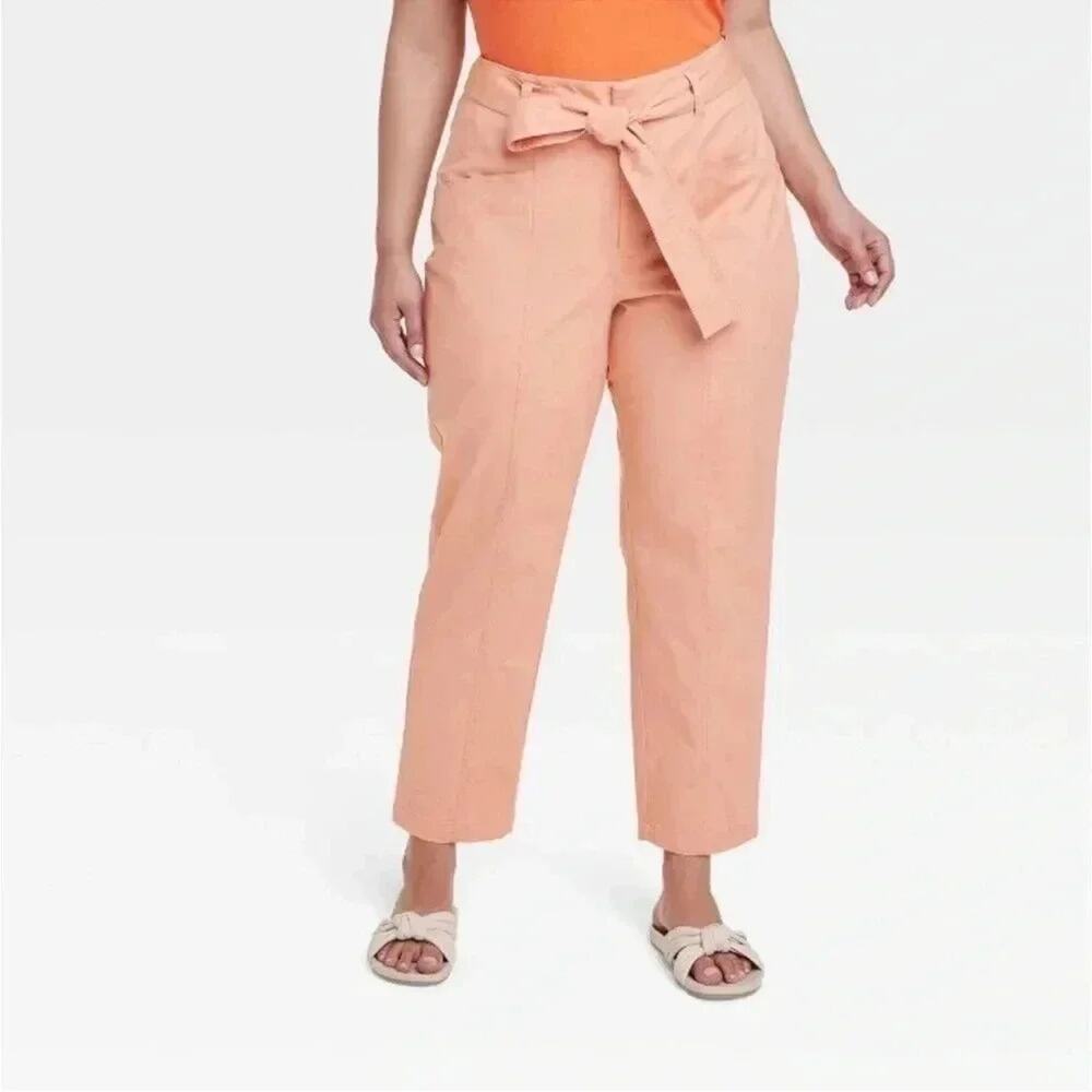 A New Day Pants Women's High-Rise Tapered Ankle‎ Tie-Front - A New Day Peach 20